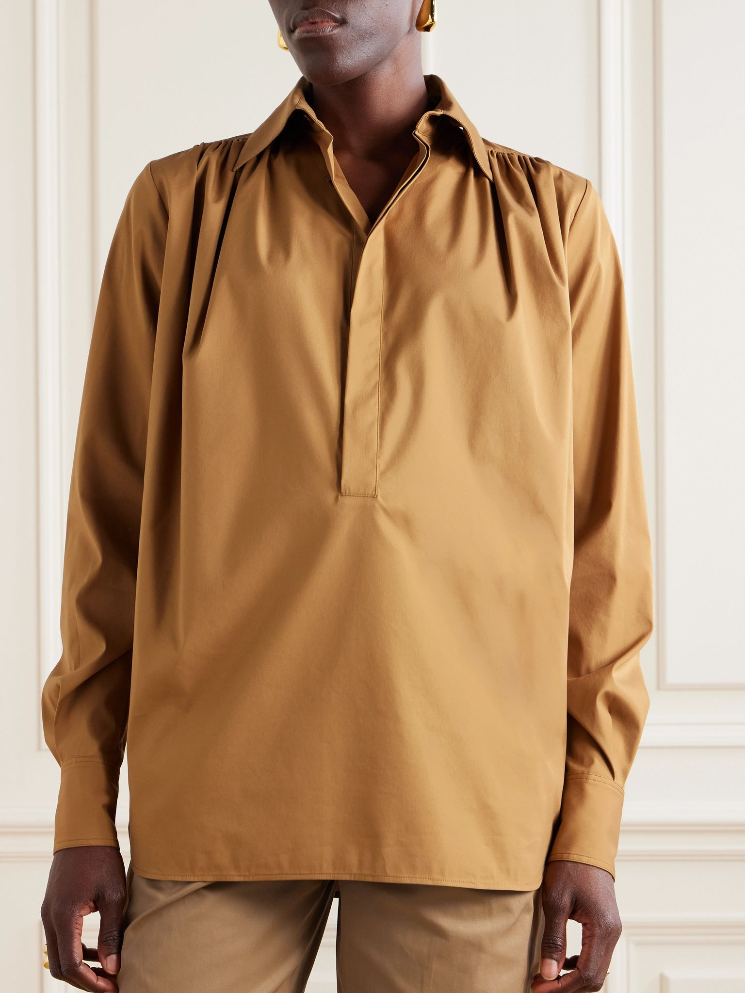 Gathered cotton-blend blouse Yellow - 3