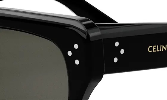 Bold 3 Dot Rectangular Sunglasses in Shiny Black /Smoke - 9