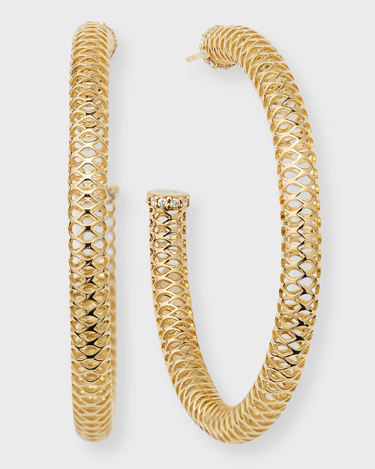 14K Yellow Gold Large Fishnet Diamond Tube Hoop Earrings - 1