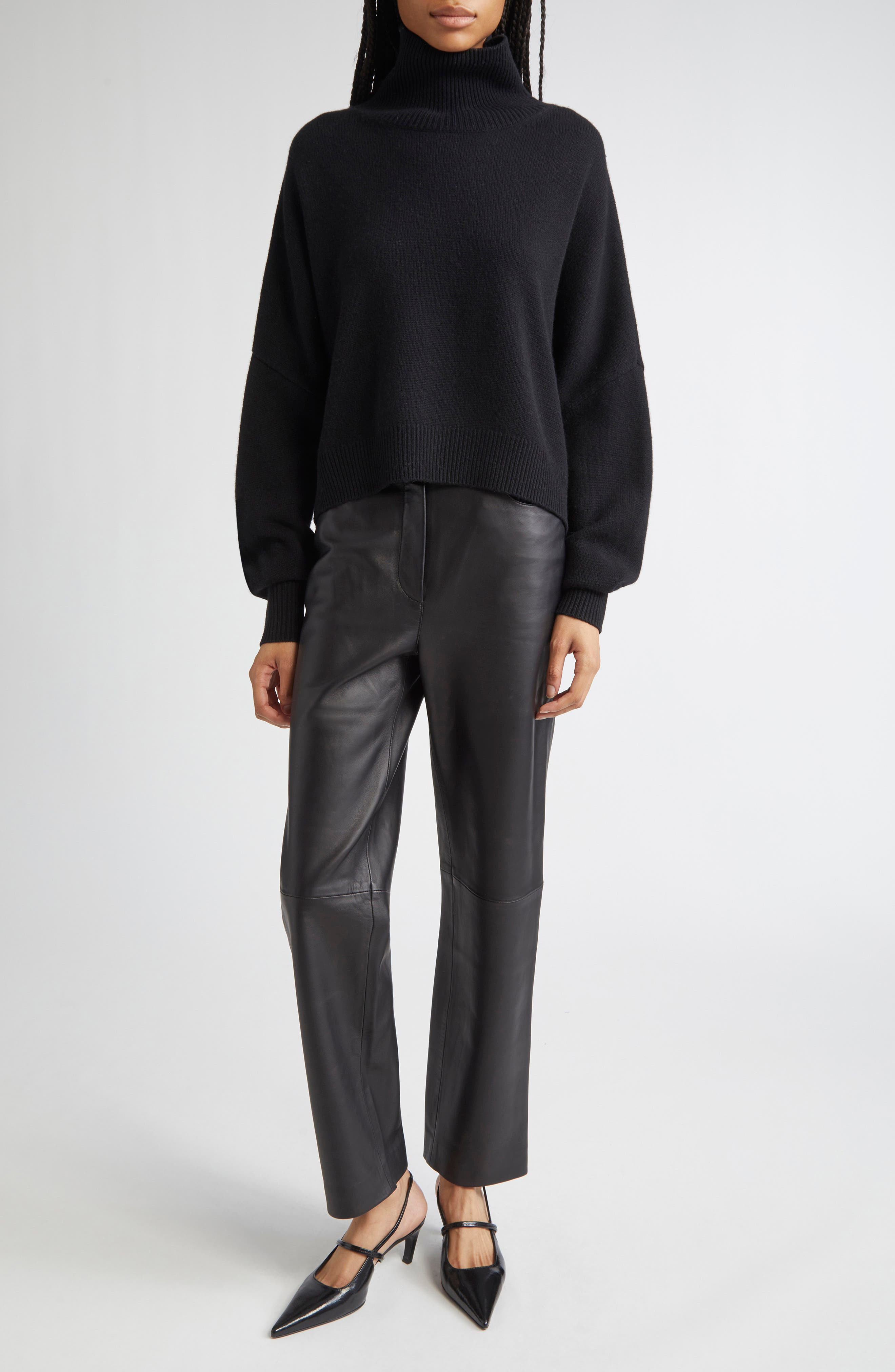 LOULOU DE SAISON Cobe Lambskin Leather Straight Leg Pants in Black at Nordstrom - 8