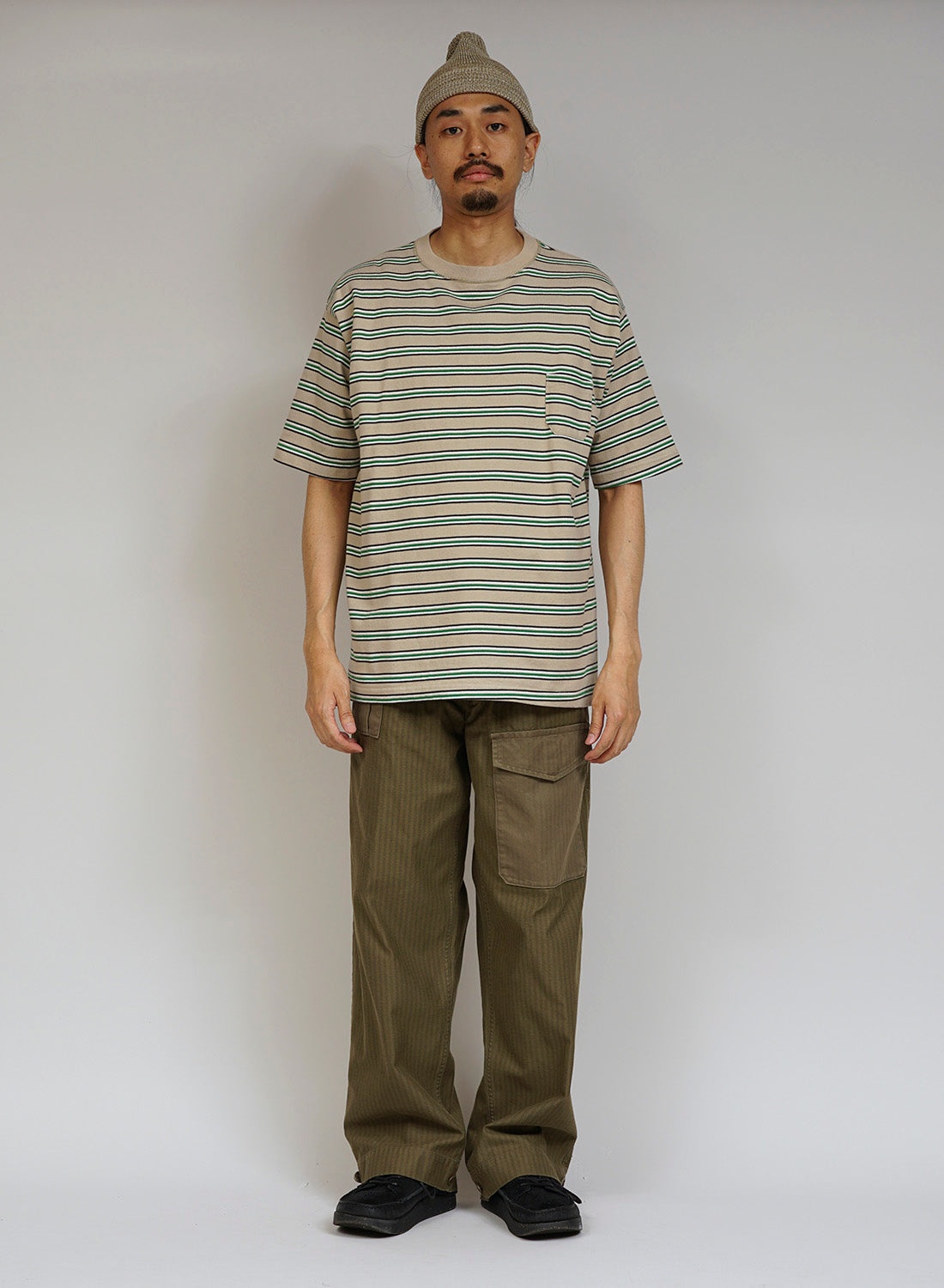 Nigel Cabourn 9.5oz Border Half Sleeve T-Shirt in Beige