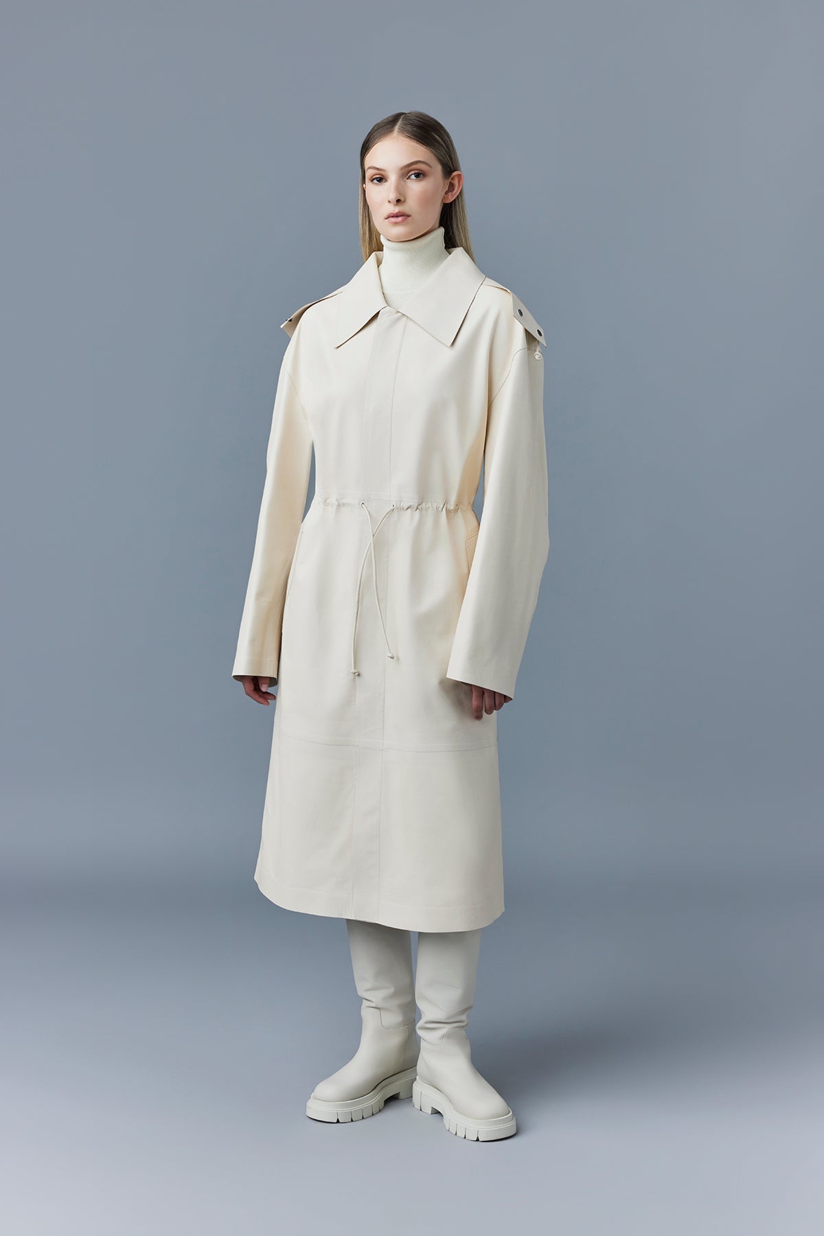 GLORY Calfskin trench coat with waist drawcord - 3