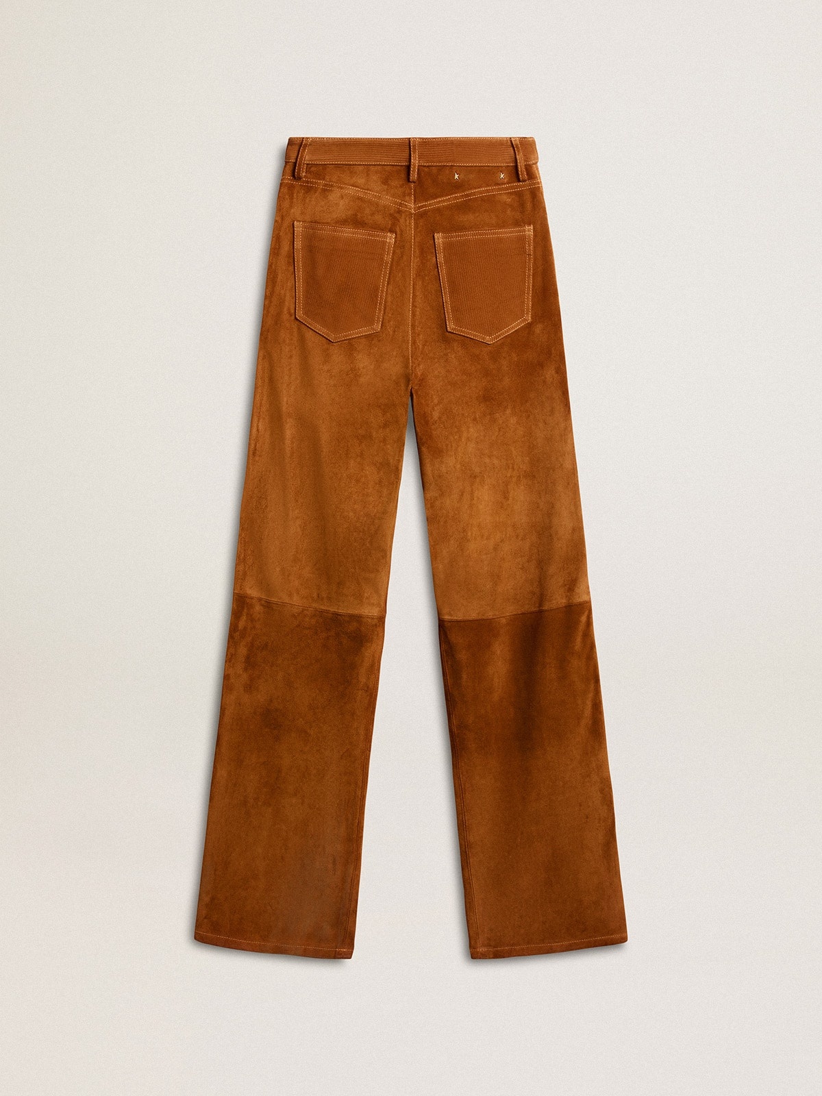 Women's tobacco-colored split leather pants - 2