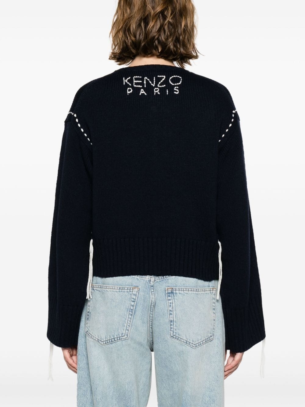 Sashiko-stitch wool-blend jumper - 4