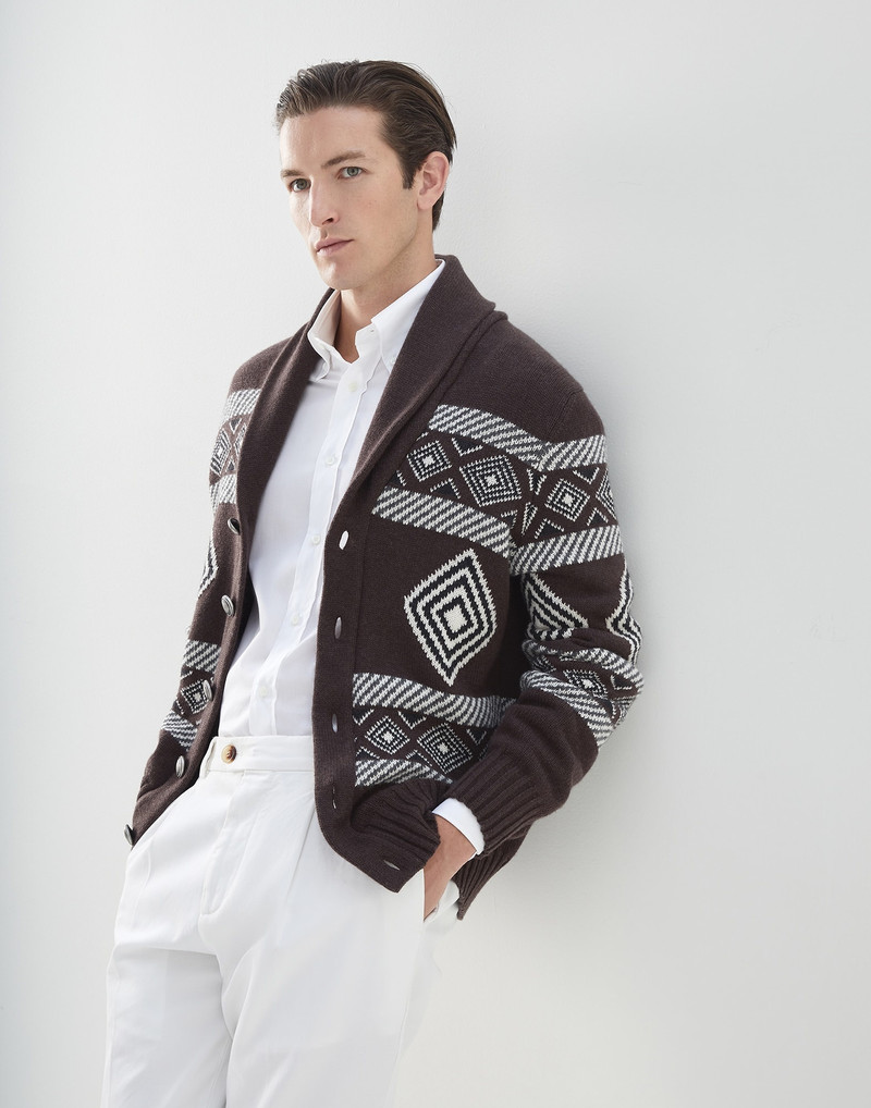 Ethnic Jacquard cardigan in cashmere with metal buttons 4