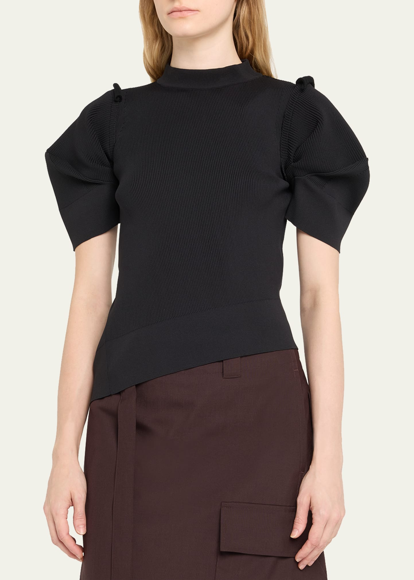 Asymmetric Pleated-Sleeve Sweater - 4