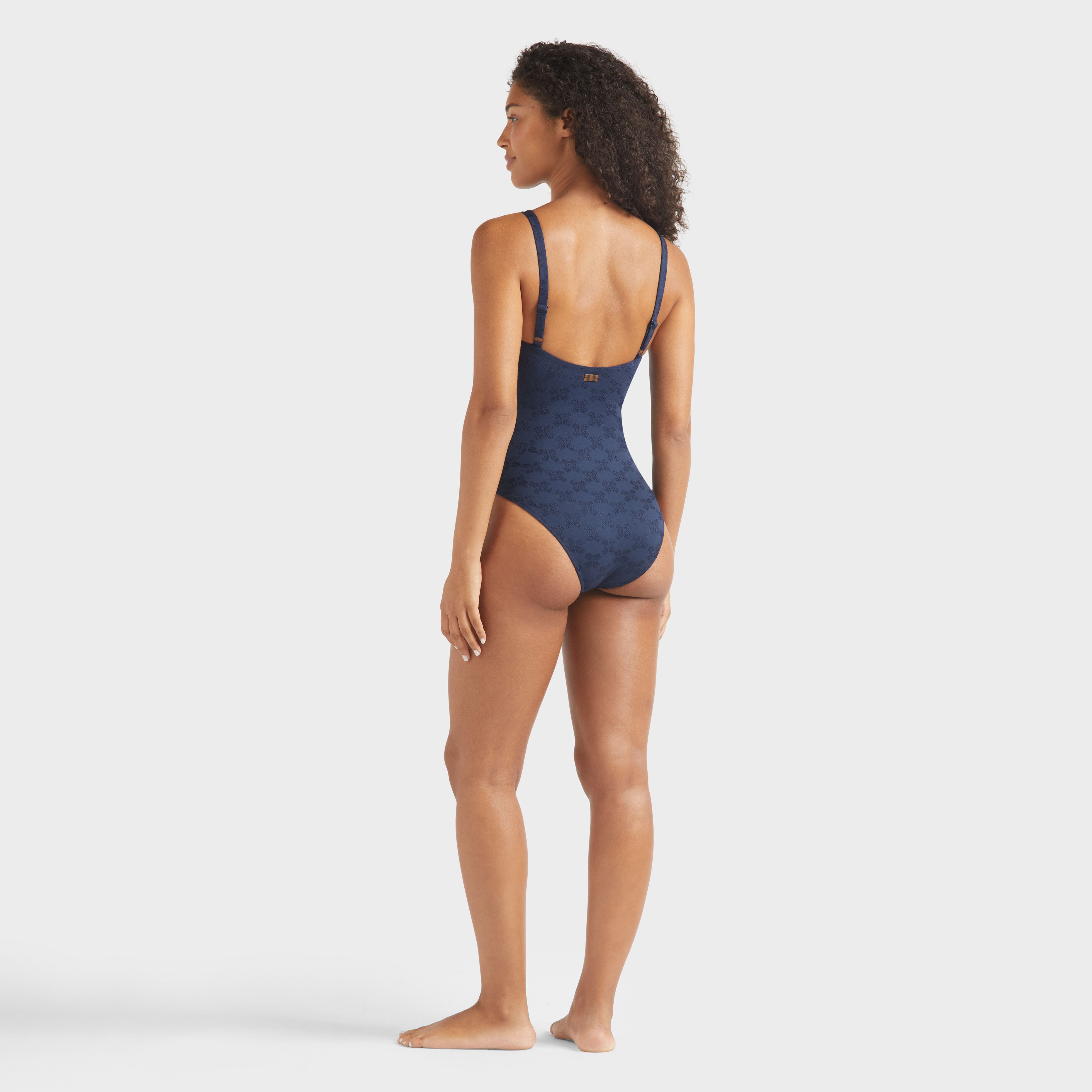 Women Underwire One-piece Swimsuit Turtles Monogram Jacquard - 4