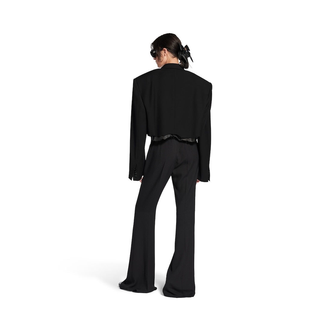 Women's Cut Off Single Breasted Jacket in Black - 4
