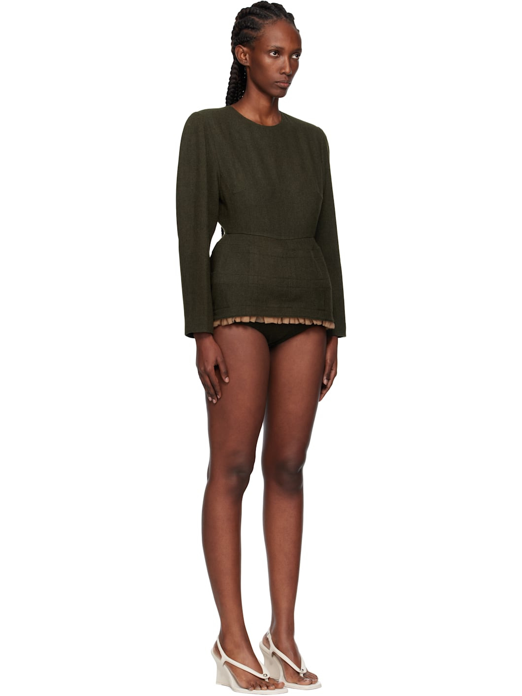 Khaki Frilled Hem Micro Minidress - 2