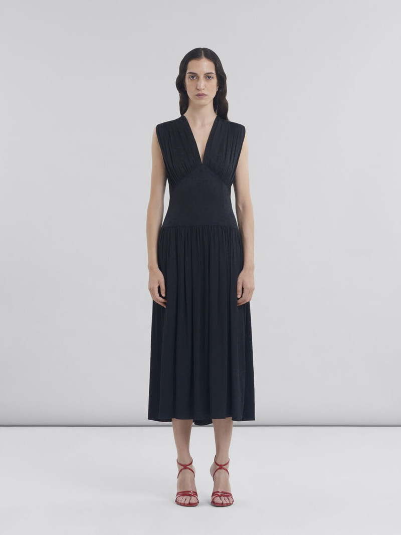 Marni BLACK SILK JACQUARD MIDI DRESS outlook