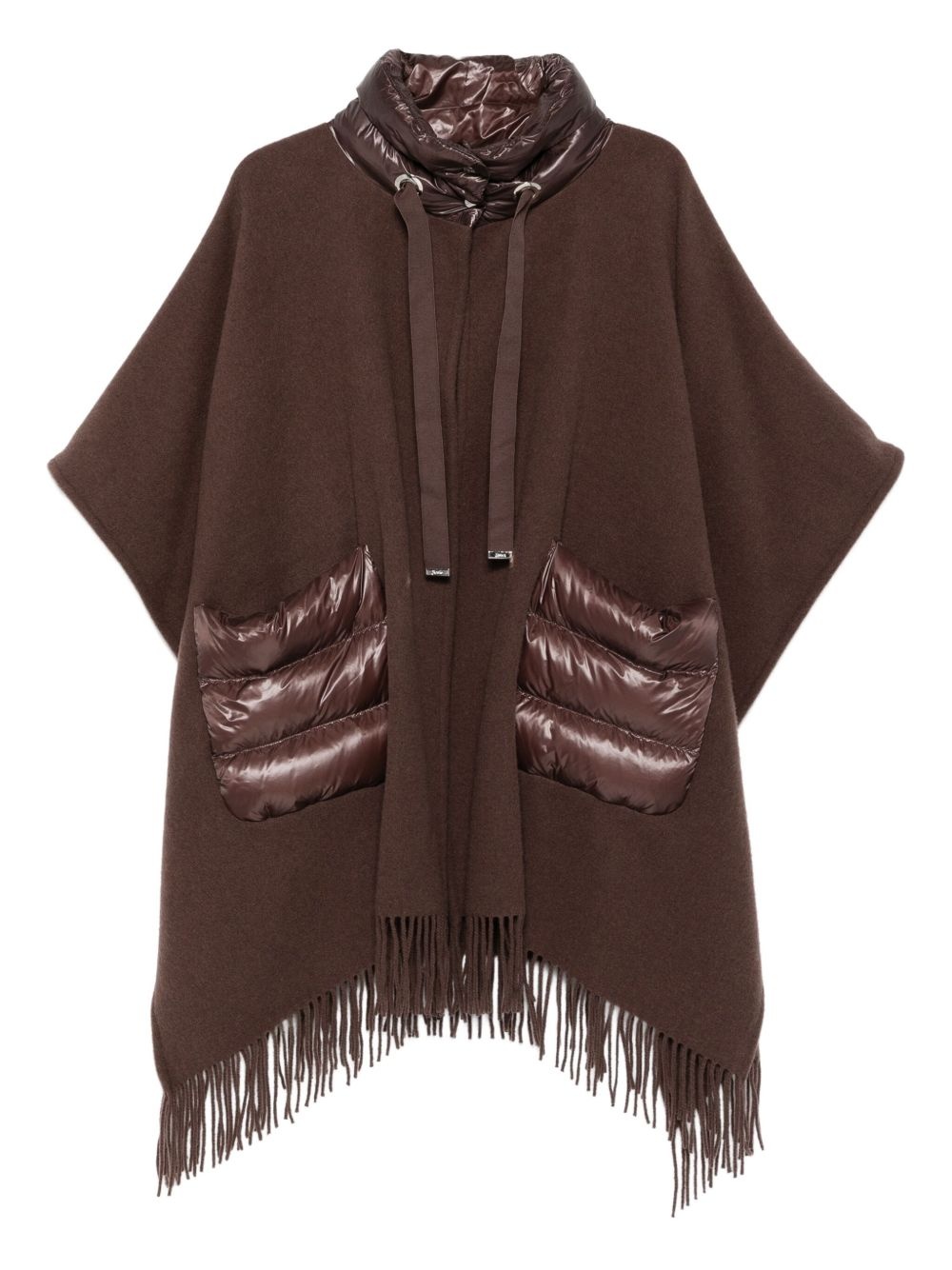 quilted-pocket fringe poncho - 1