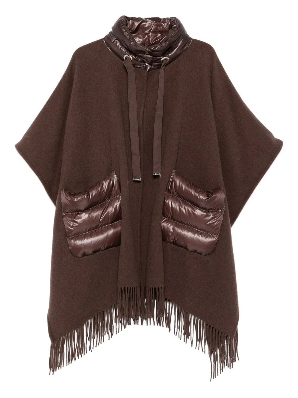 quilted-pocket fringe poncho - 1