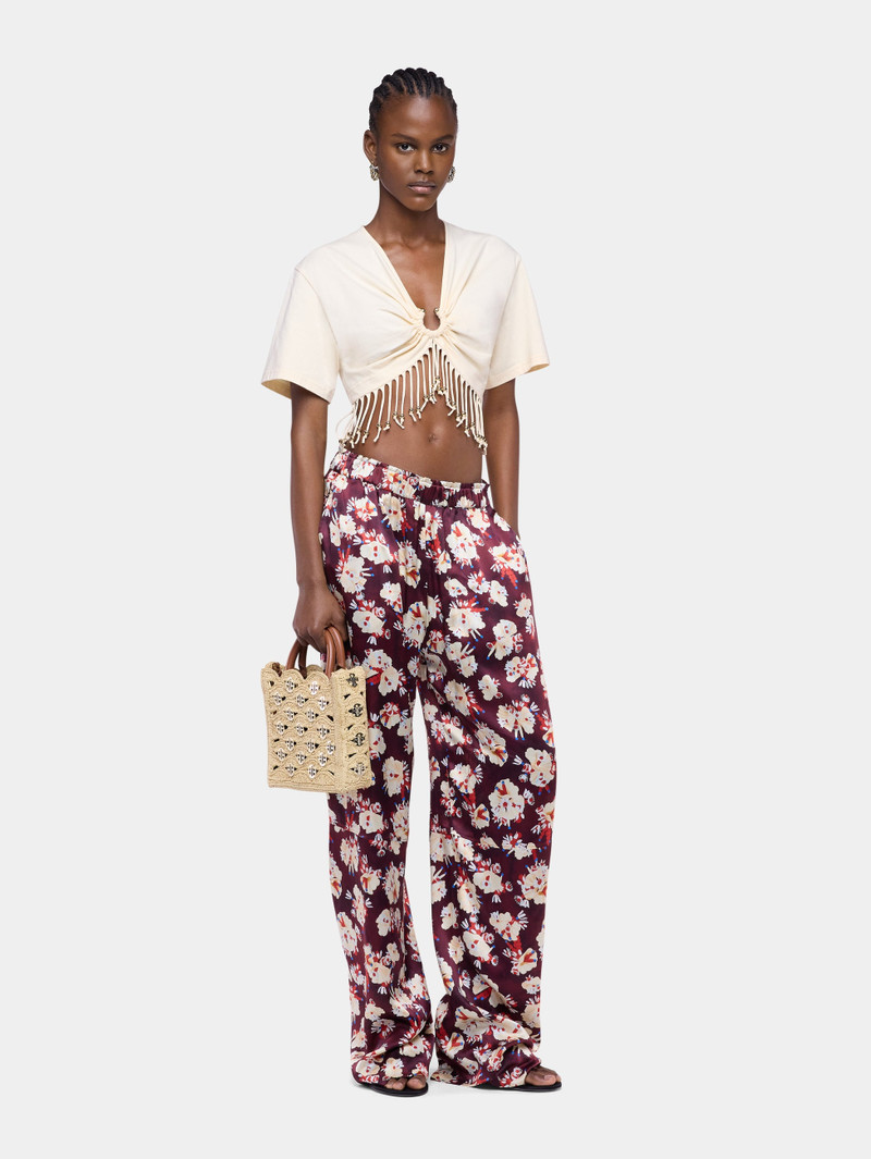 rabanne MAGENTA FLORAL PATTERNED STRAIGHT TROUSERS IN SATIN SILK outlook
