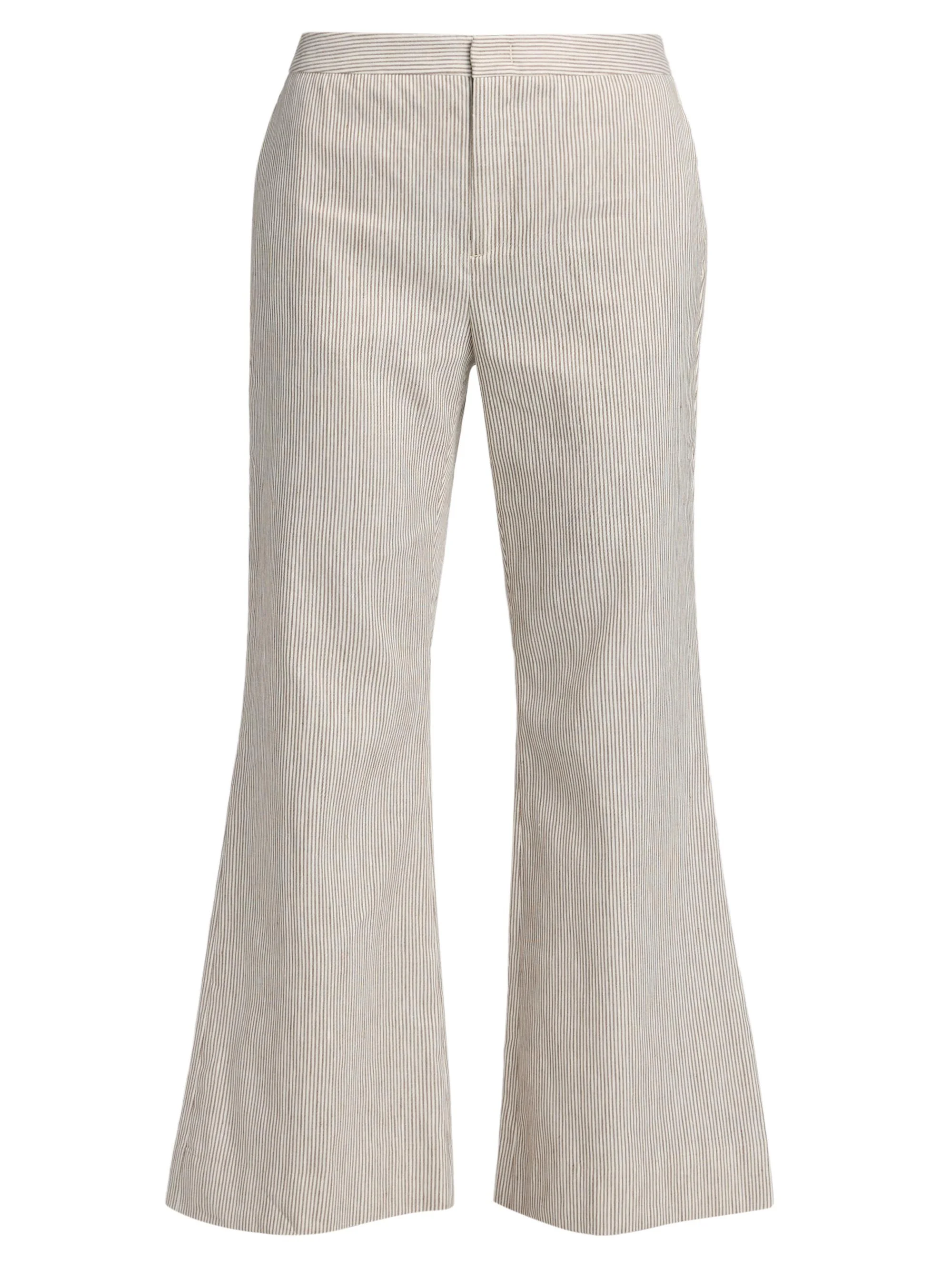 Women's Striped Linen-Cotton Low-Rise Flared Pants - Taupe Wood - 1
