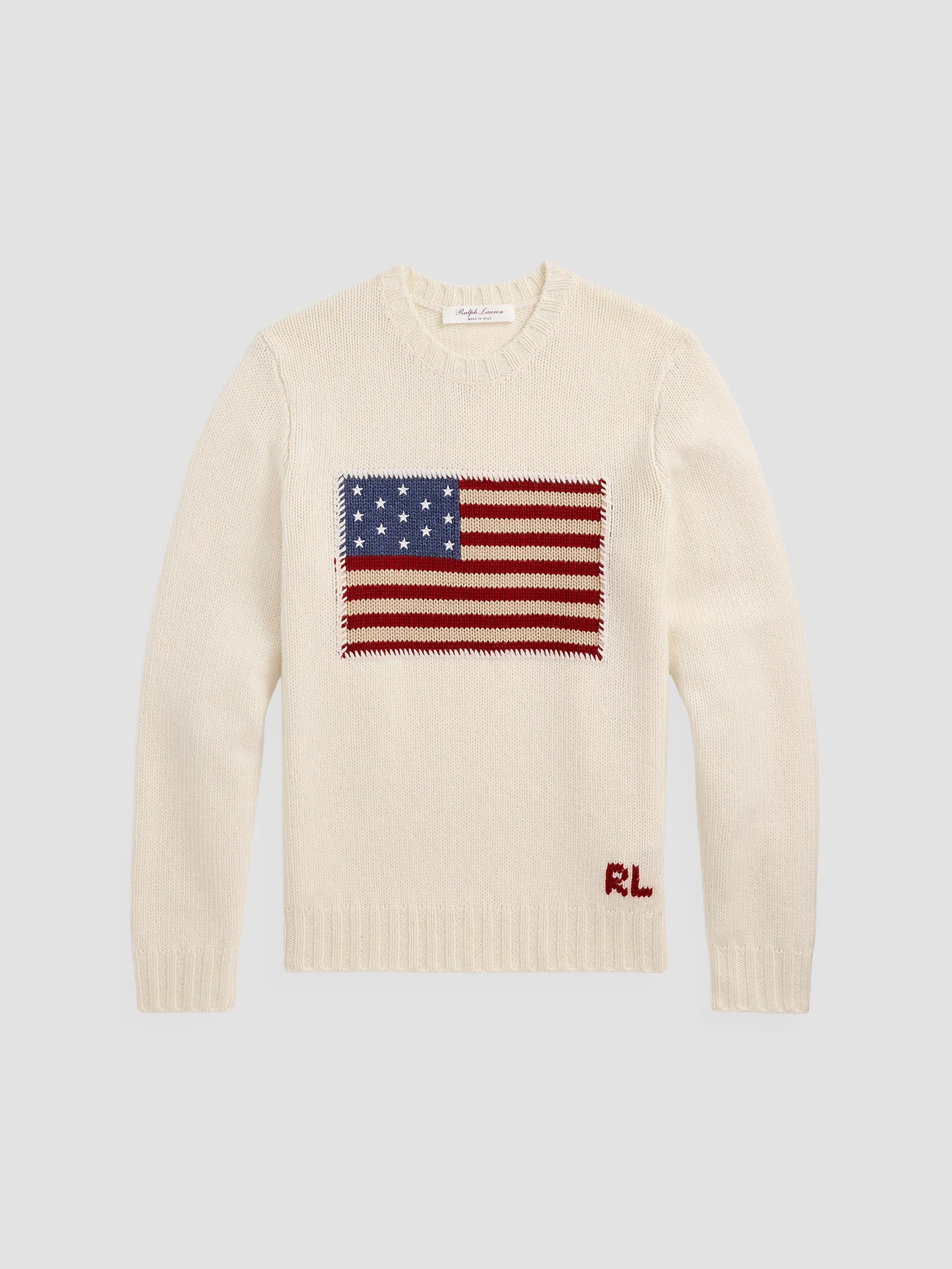 Men's American Flag Cashmere Pullover Sweater - Classic Cream - 1