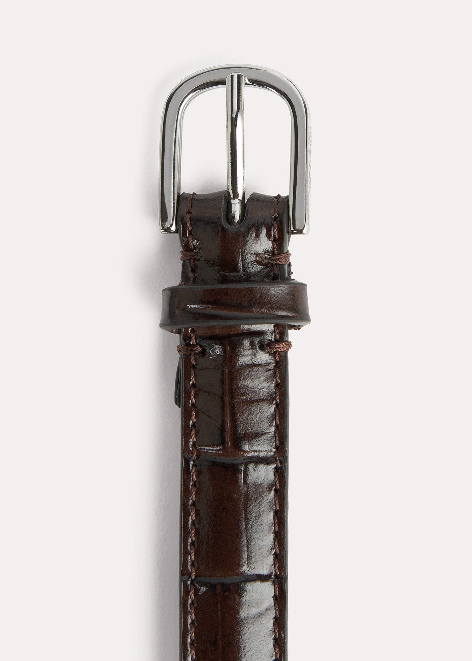Double clasp leather belt dark brown croco - 3
