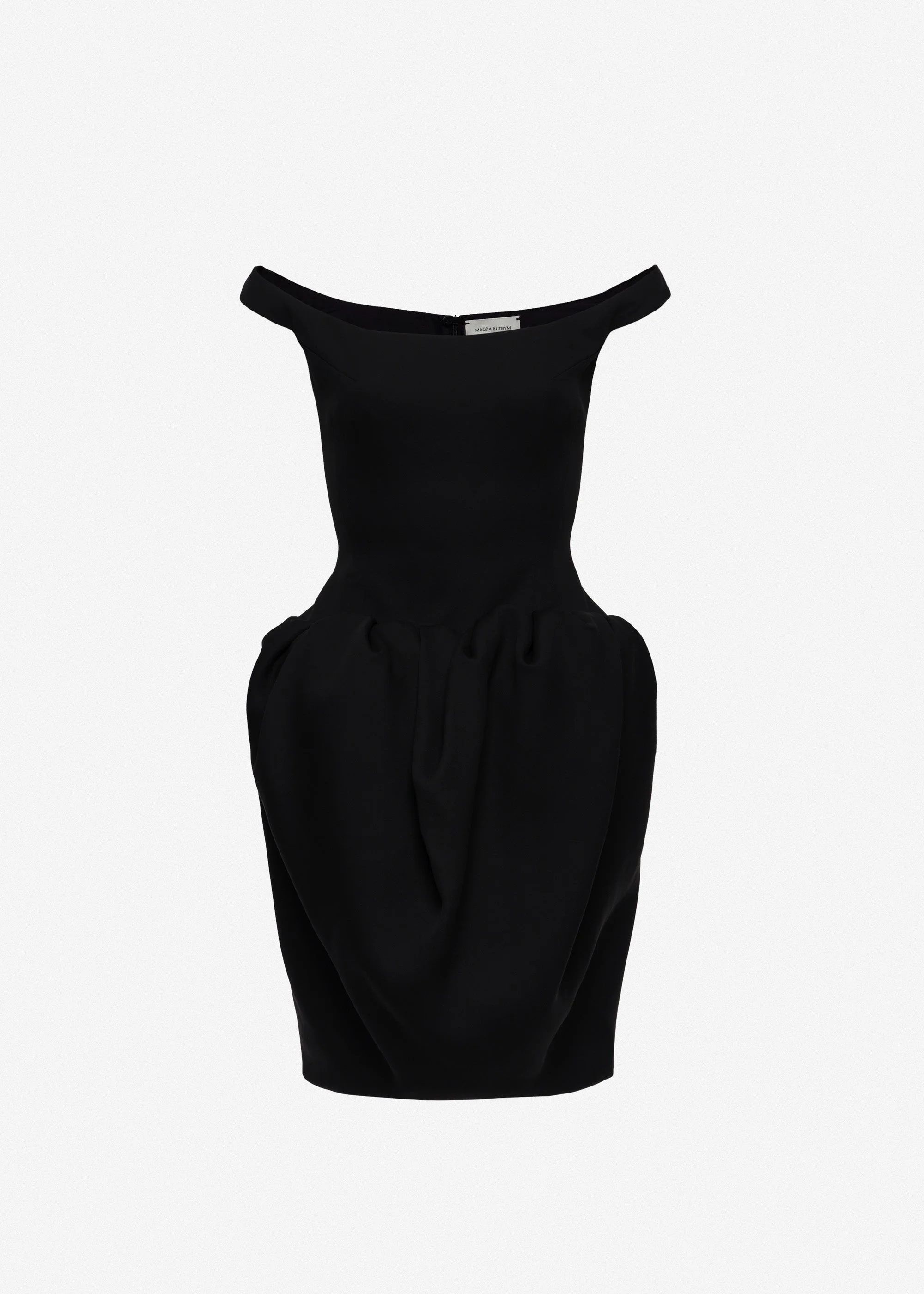 Off-shoulder sculpted volume dress in black - 1