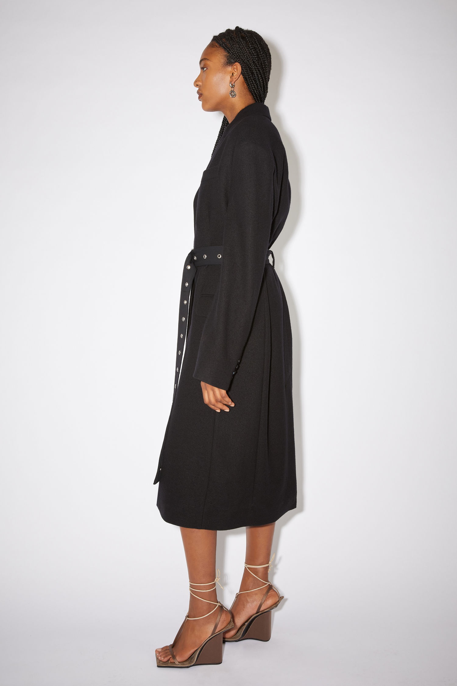 Belted wool coat - Black - 4