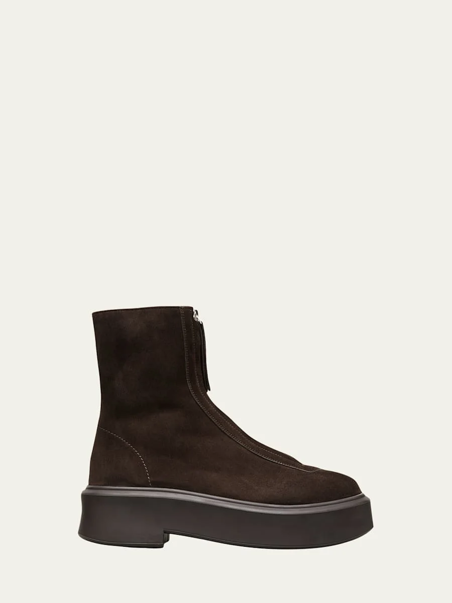 Suede Zip Moto Booties - 1