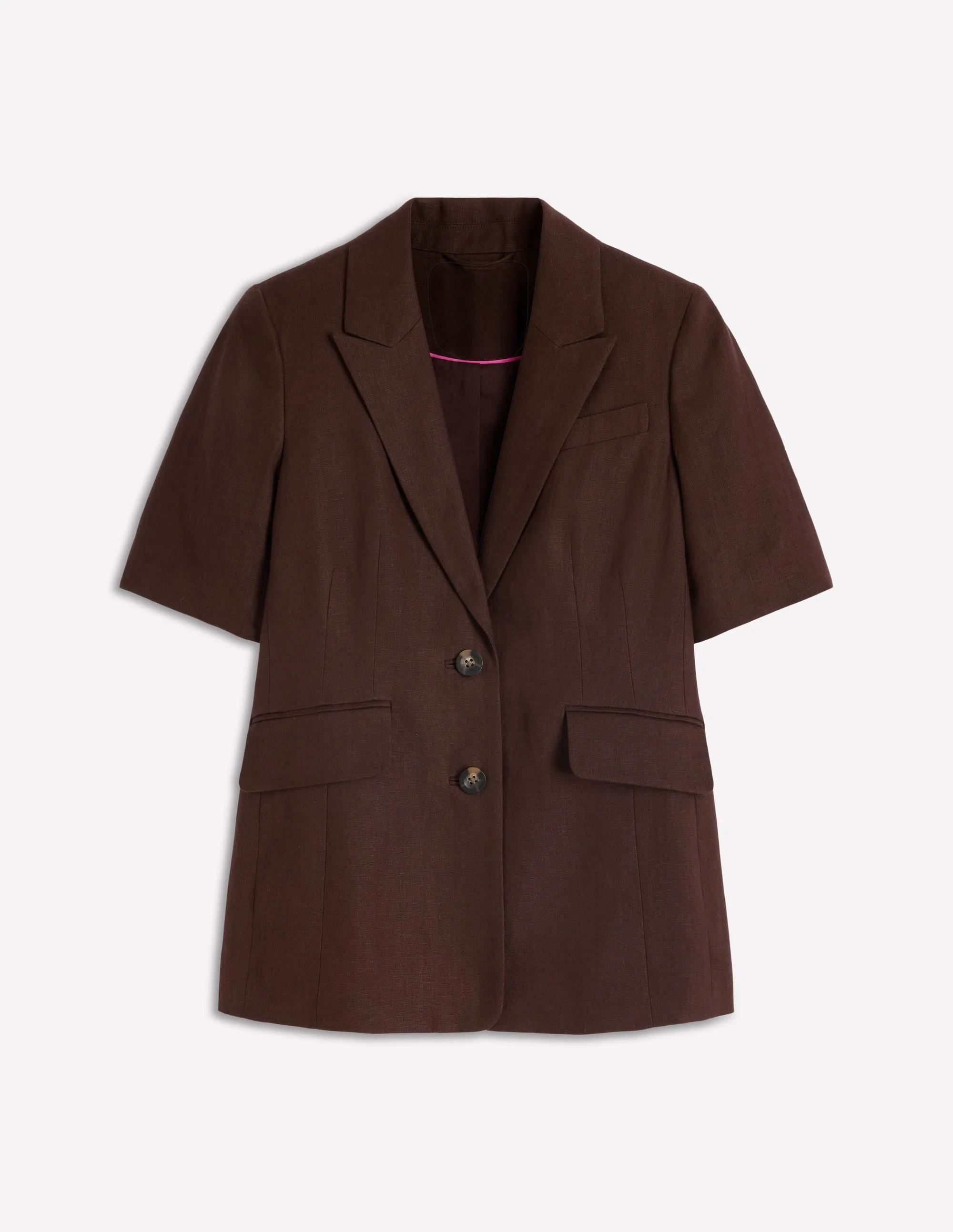 Short Sleeve Linen Blazer-Bitter Chocolate - 1