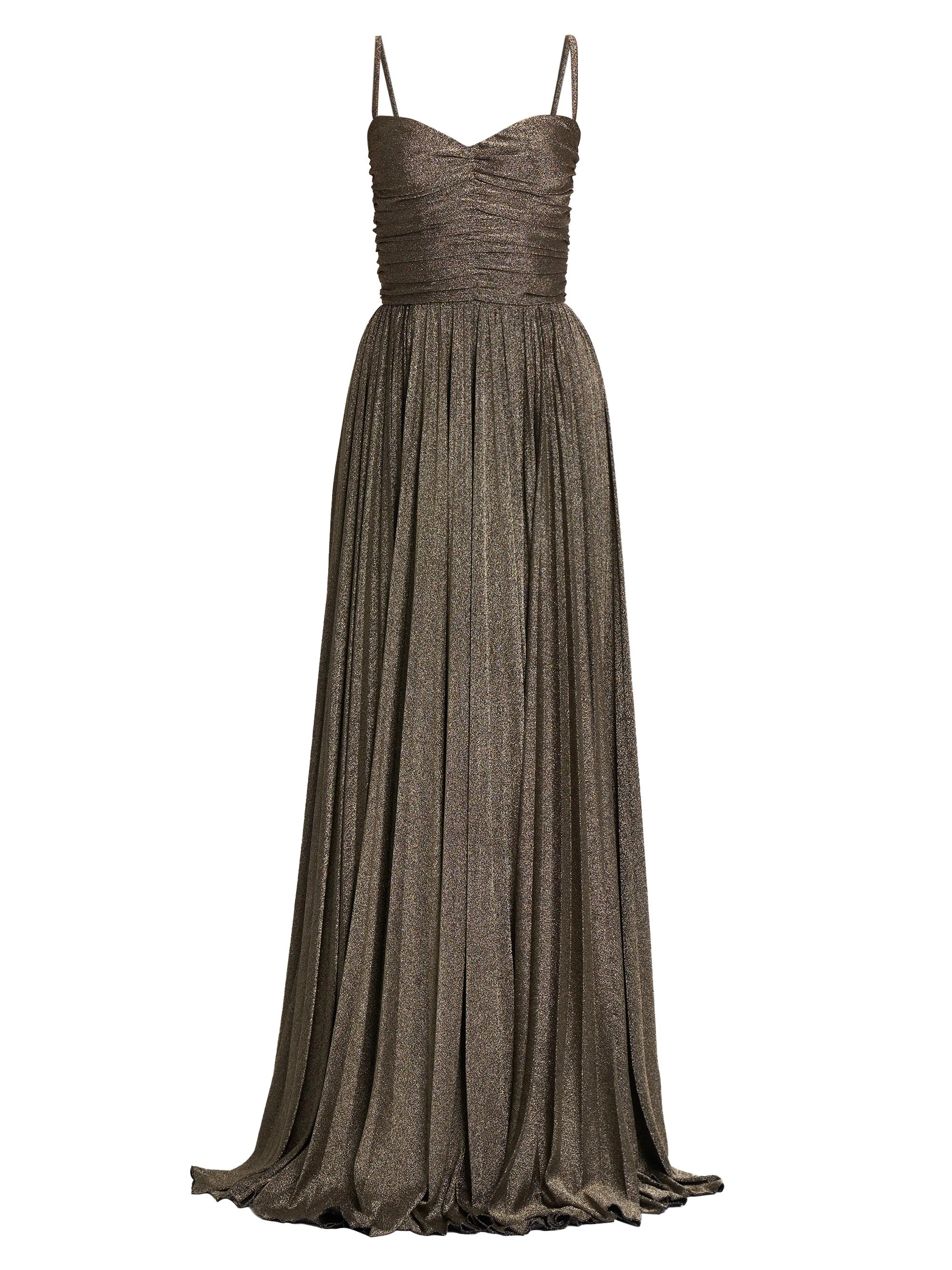Women's Metallic Ruched Pleated Gown - Oro - 1