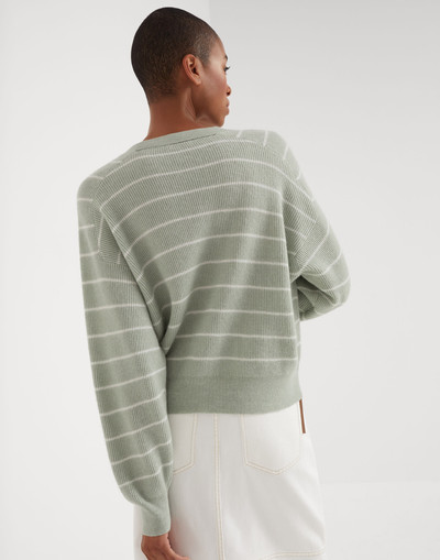Brunello Cucinelli Striped alpaca and cotton English rib sweater with monili outlook