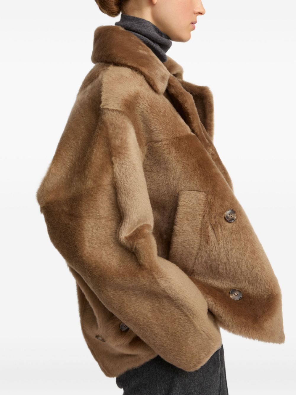 shearling pea jacket - 4