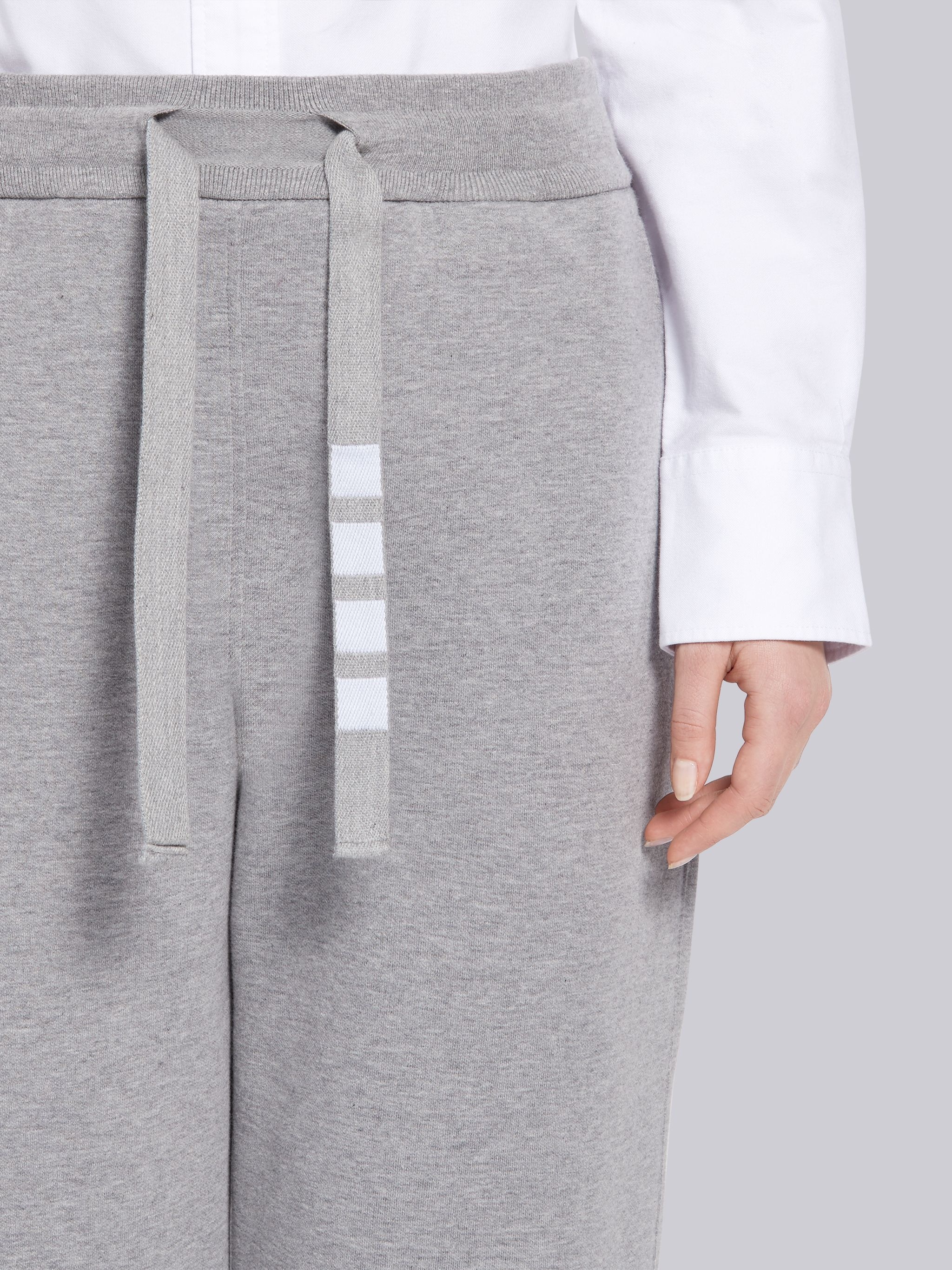 Light Grey Compact Double Knit Cotton 4-Bar Drawcord Sweatpants - 5