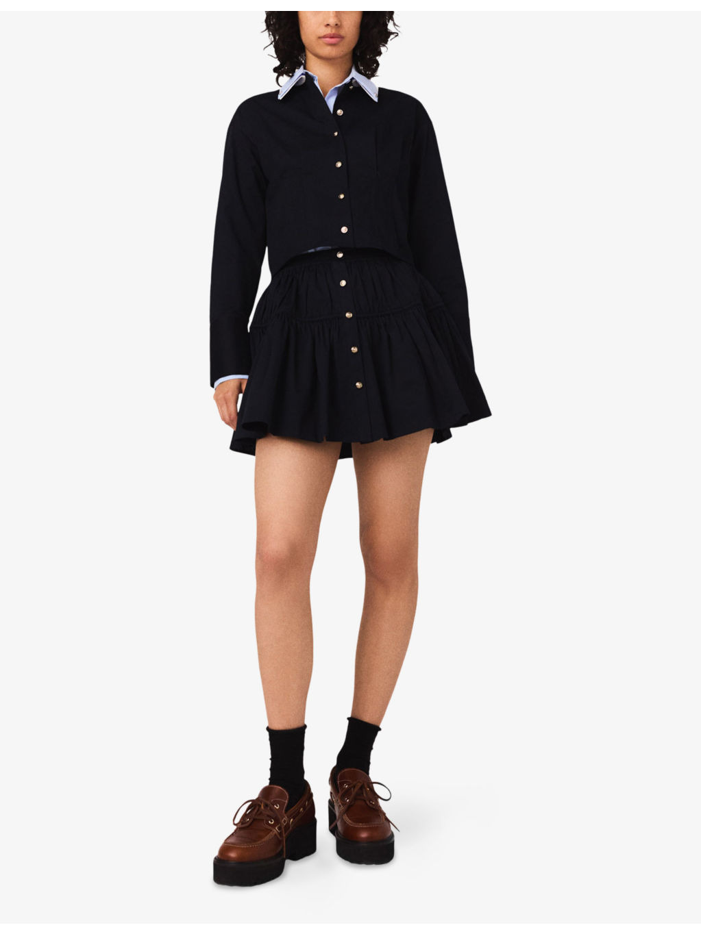 Button-Down Elasticated-Waist Stretch-Cotton Mini Skirt - 2