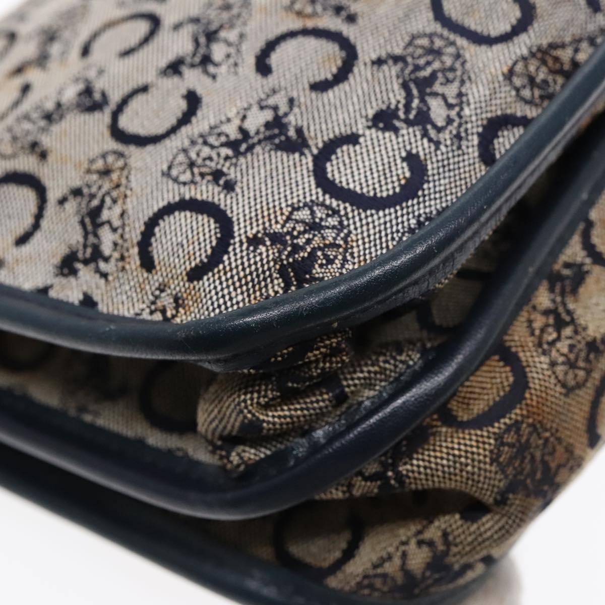 CELINE C Sulky Shoulder Bag Canvas Navy Gold - 9