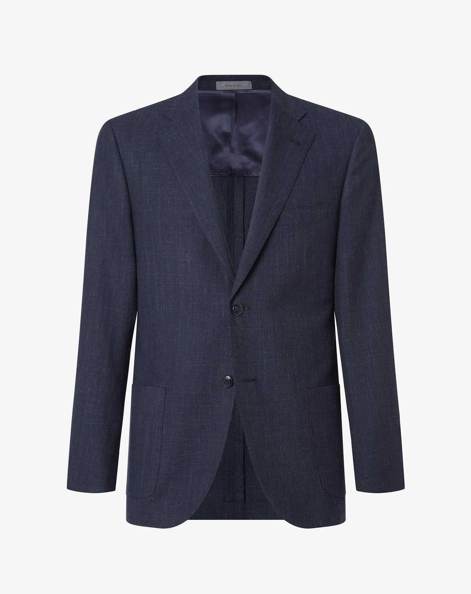 Navy blue wool, silk and linen jacket with herringbone pattern - 1