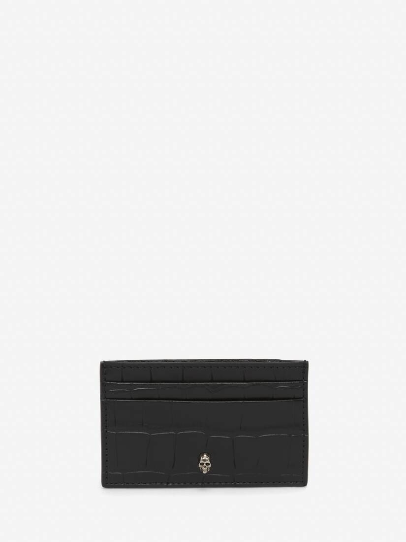 Embossed Croc Card Holder in Black - 1