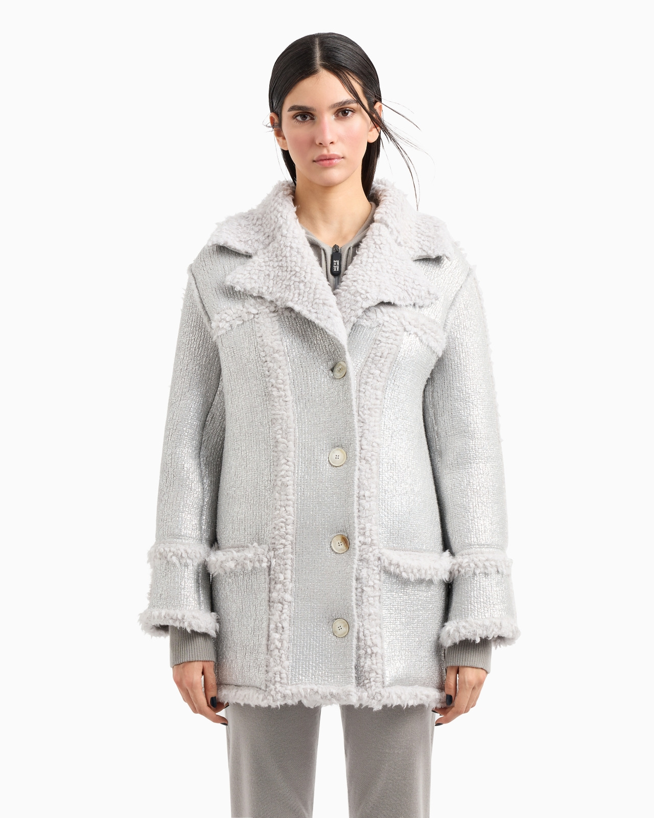 GIORGIO ARMANI NEVE PEA COAT IN A LAMINATED CASHMERE, ALPACA AND SILK BLEND - 4