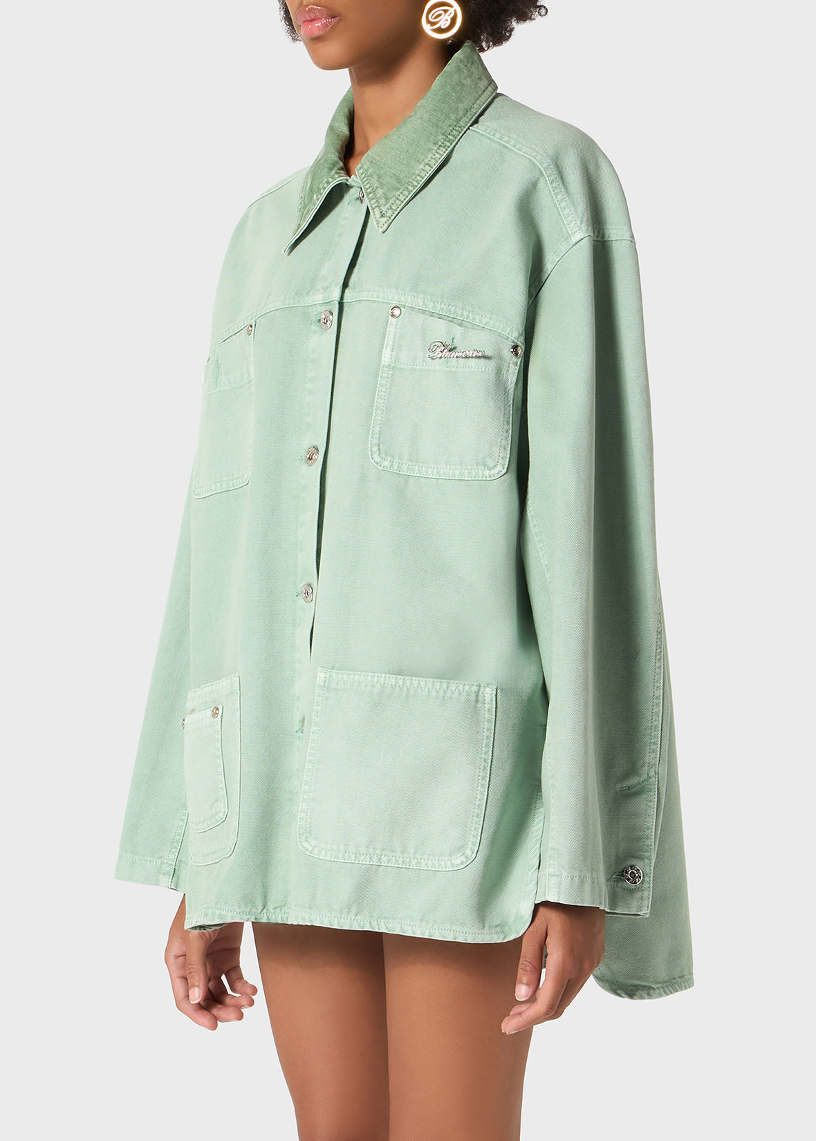 COTTON JACKET WITH BLUMARINE RHINESTONE LOGO - 5