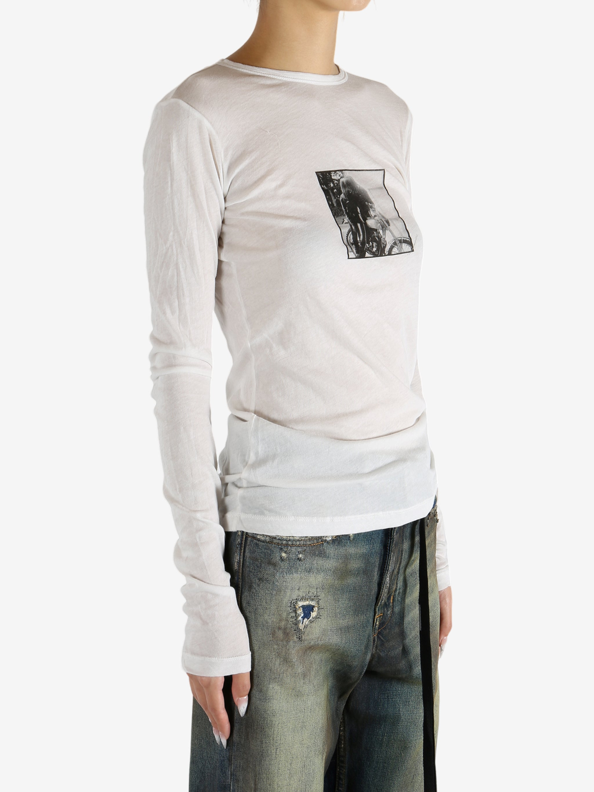 ANN DEMEULEMEESTER - Women Fiene Slim Fit Long Sleeve T-Shirt With Biker Kiss Print - 2