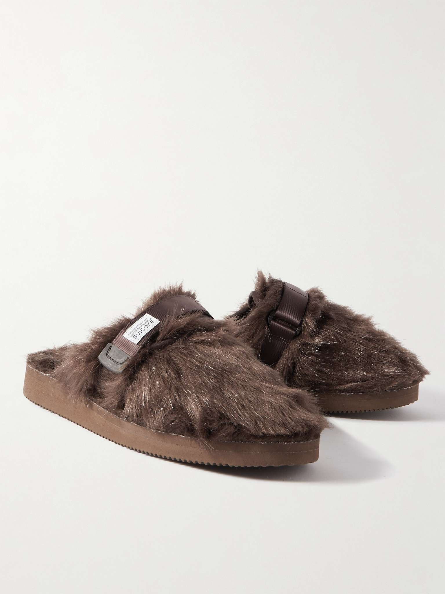 Zavo-2EU Webbing-Trimmed Faux Fur Mules - 4