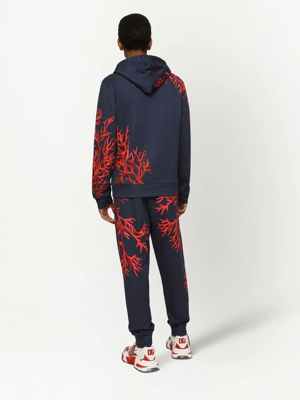 coral-print pullover hoodie - 4