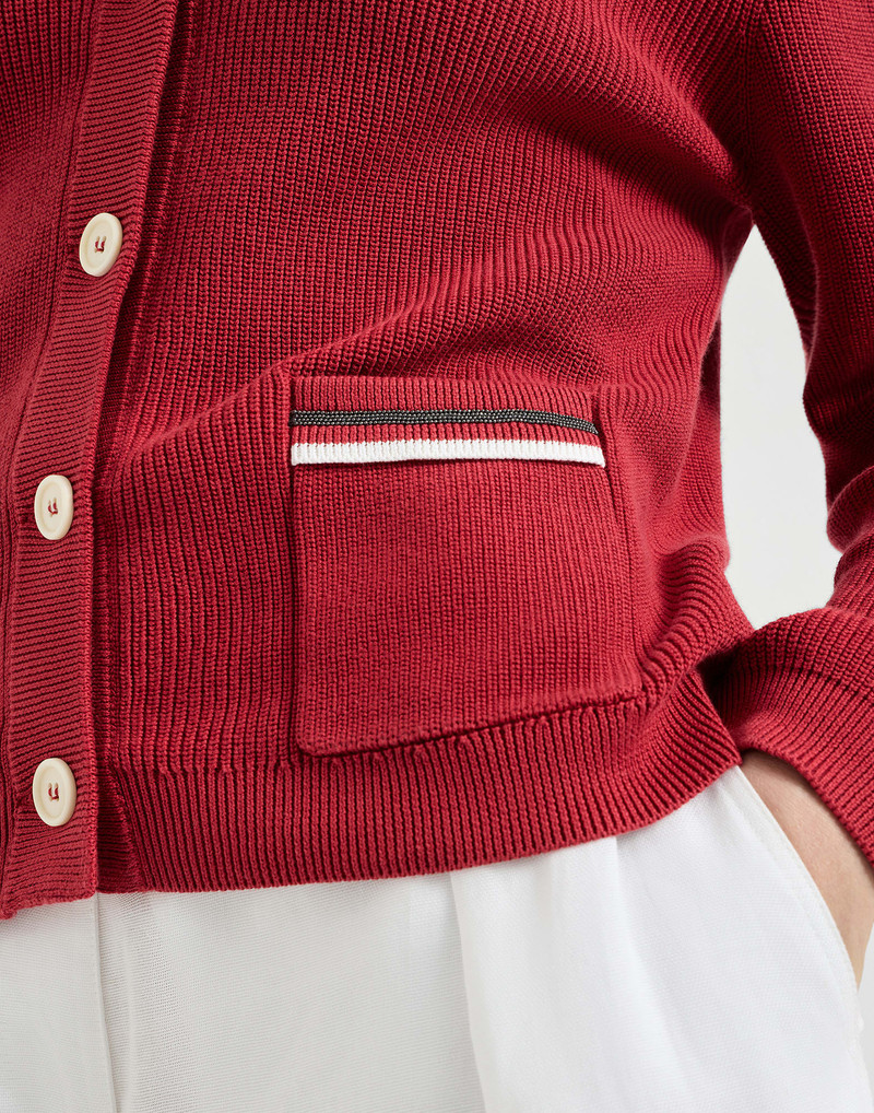 Cotton ribbed cardigan with shiny pocket details 4