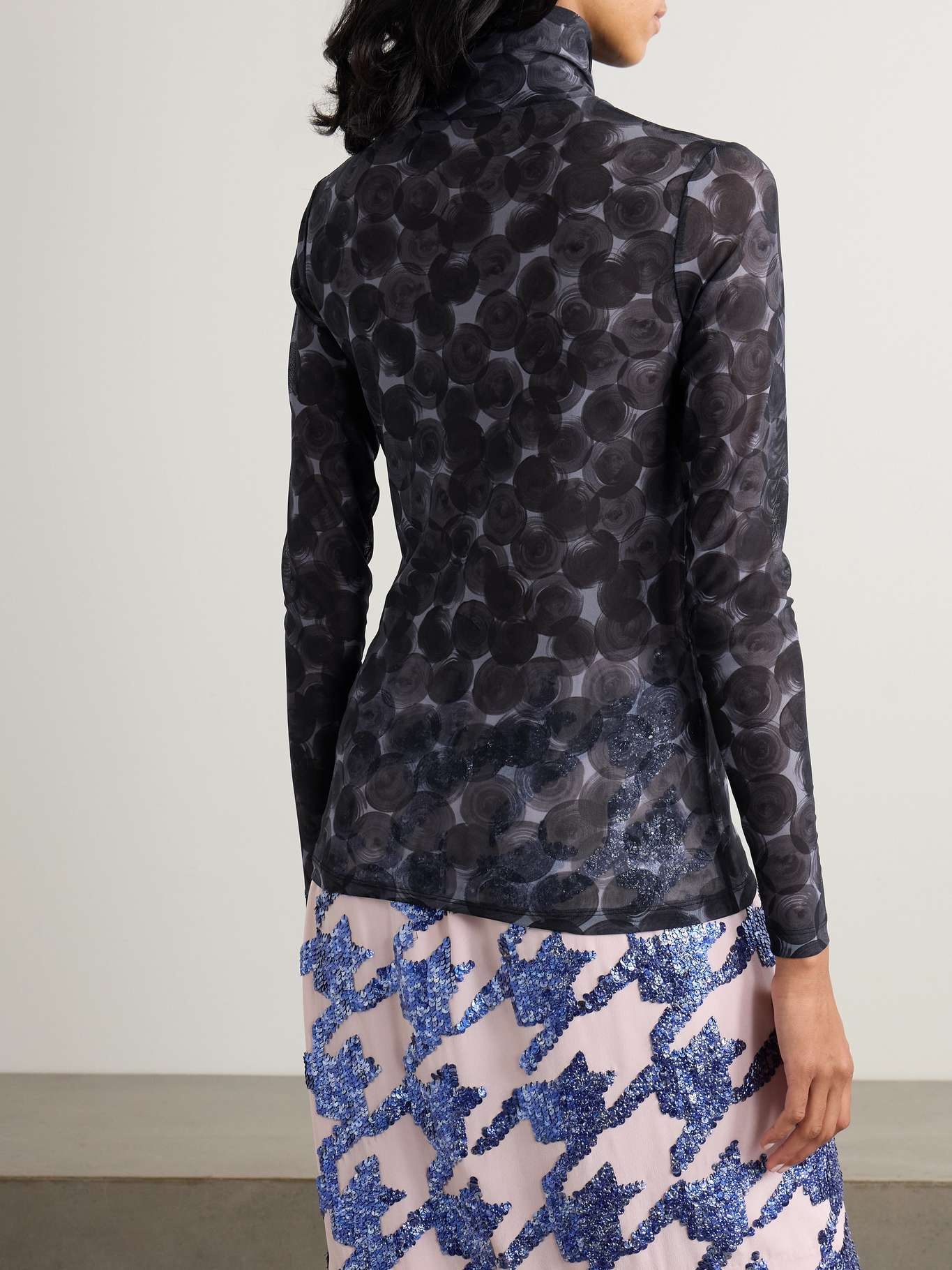 Printed stretch-tulle turtleneck top - 3