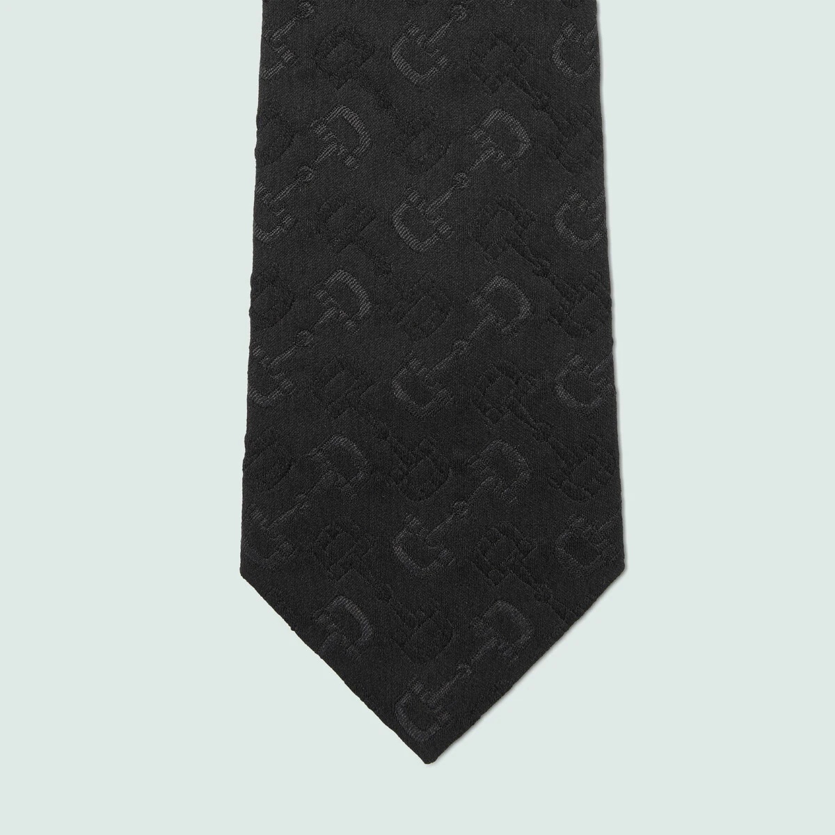 Horsebit jacquard silk wool tie - 3