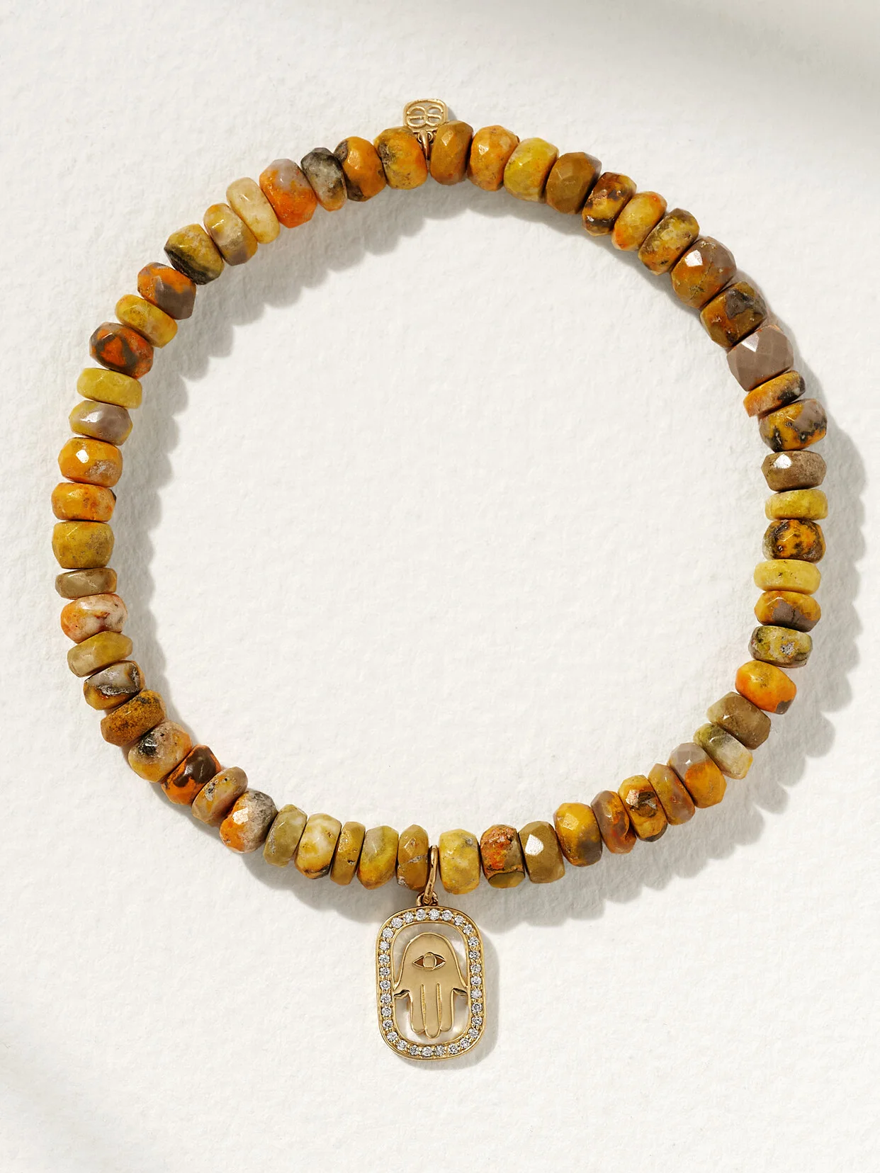 Hamsa 14-karat Gold, Jasper And Diamond Bracelet - 1