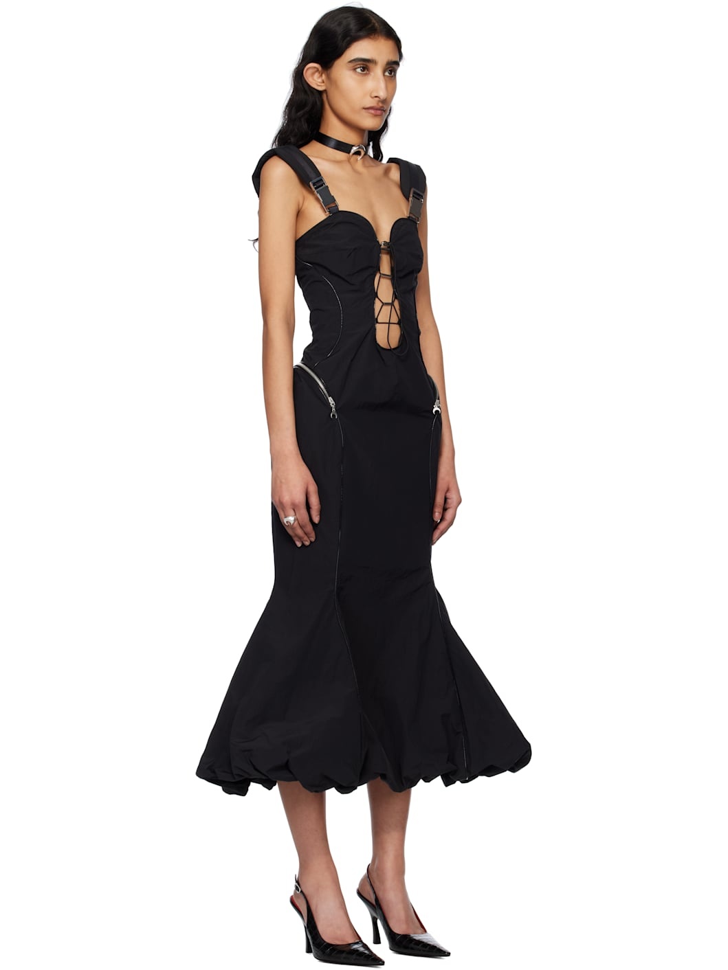 Black Recycled Nylon Midi Dress - 2