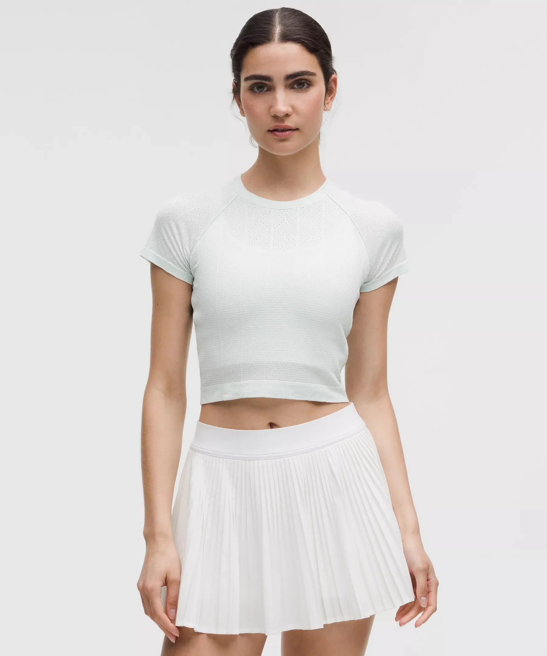 Swiftly Pointelle Cropped Short-Sleeve Shirt - 1