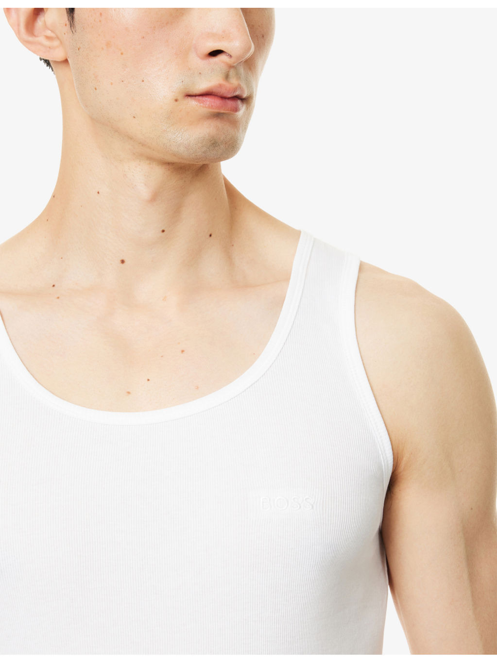 Embroidered-Logo Sleeveless Pack Of Three Cotton Vests - 4