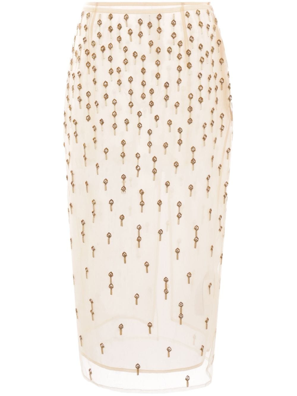 crystal-embroidered tulle pencil skirt - 1