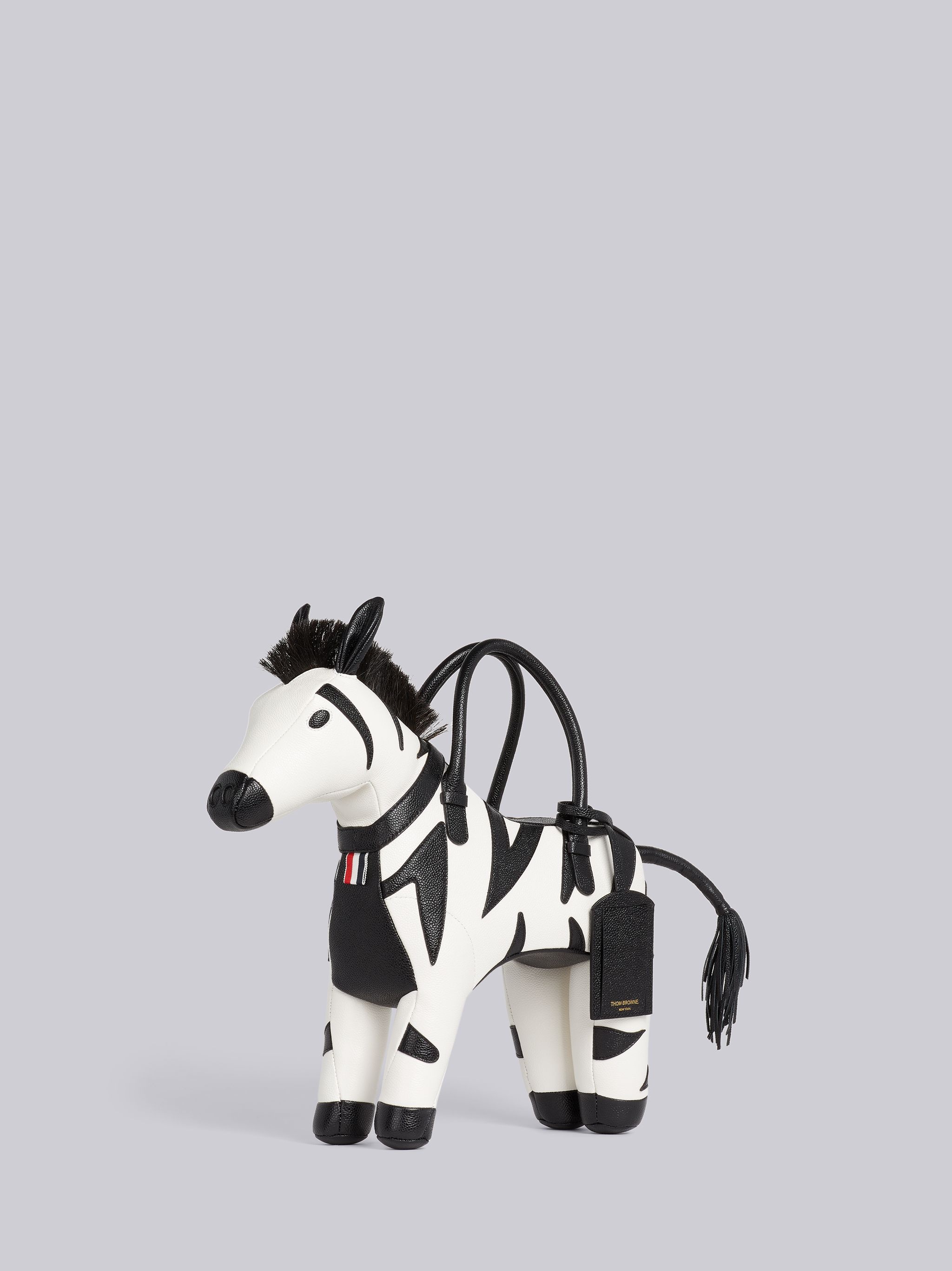 Black and White Pebble Grain Leather Zebra Bag - 3