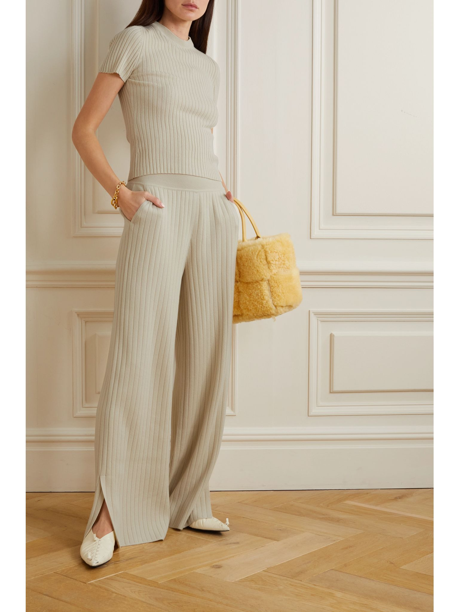 Ribbed cashmere-blend track pants Cream - 2