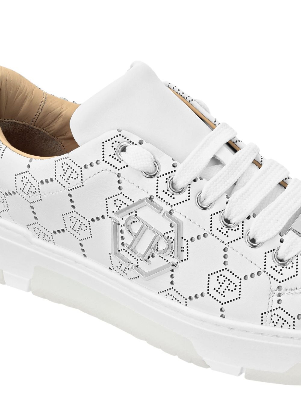 monogram-pattern leather sneakers - 4