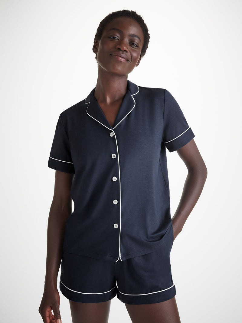 Derek Rose Women's Short Pajamas Lara Micro Modal Stretch Navy outlook