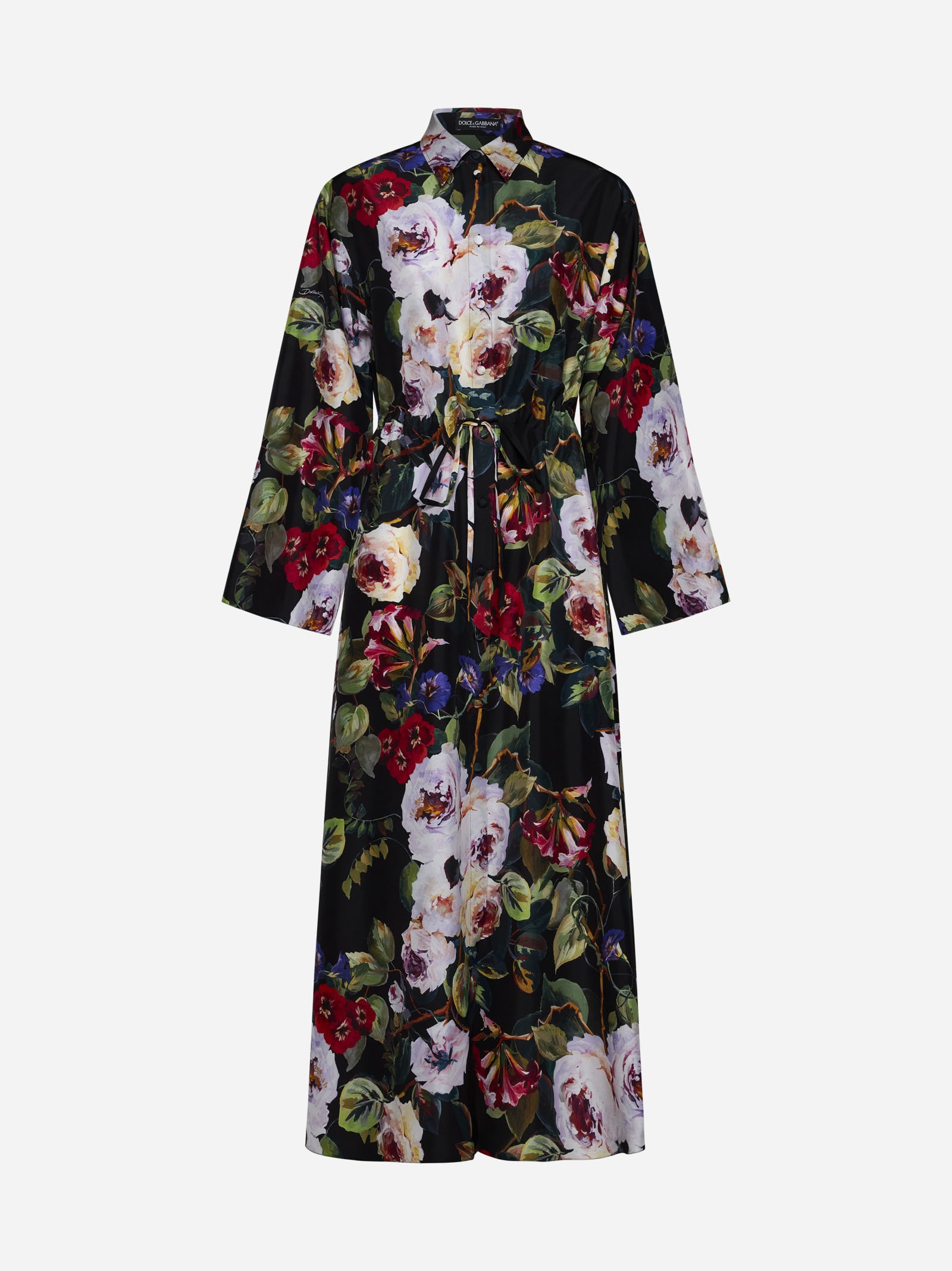 Floral print silk shirt dress - 1